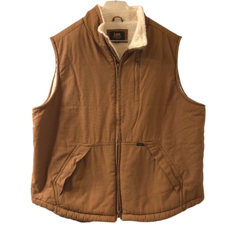 Lee Premium Select Mens XL Brown Sherpa Lined Canvas Workwear Vest - Picture 2 of 8